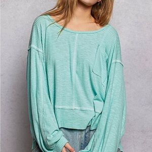POL Women's Mint Green Long Sleeve Top